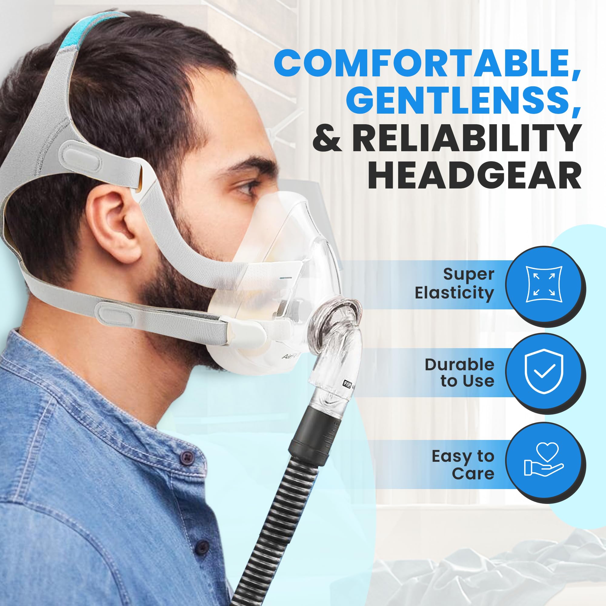 RespiraX headgear AirFit F20 medium standard size close-up shows versatile fit.