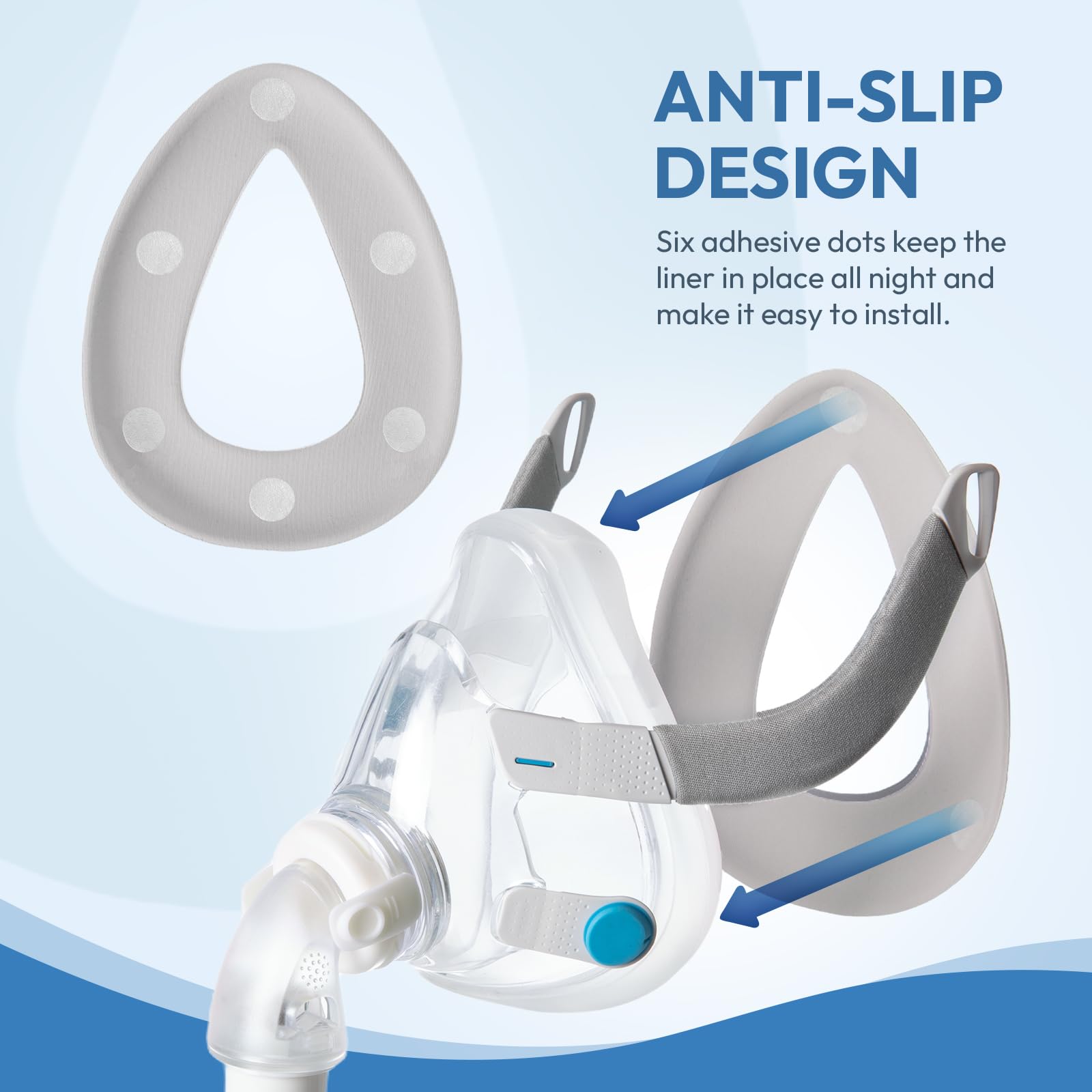 RespWave soft cotton layer cushions skin during sleep.