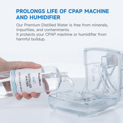 RespWave mineral-free humidifier water keeps CPAP components clean.