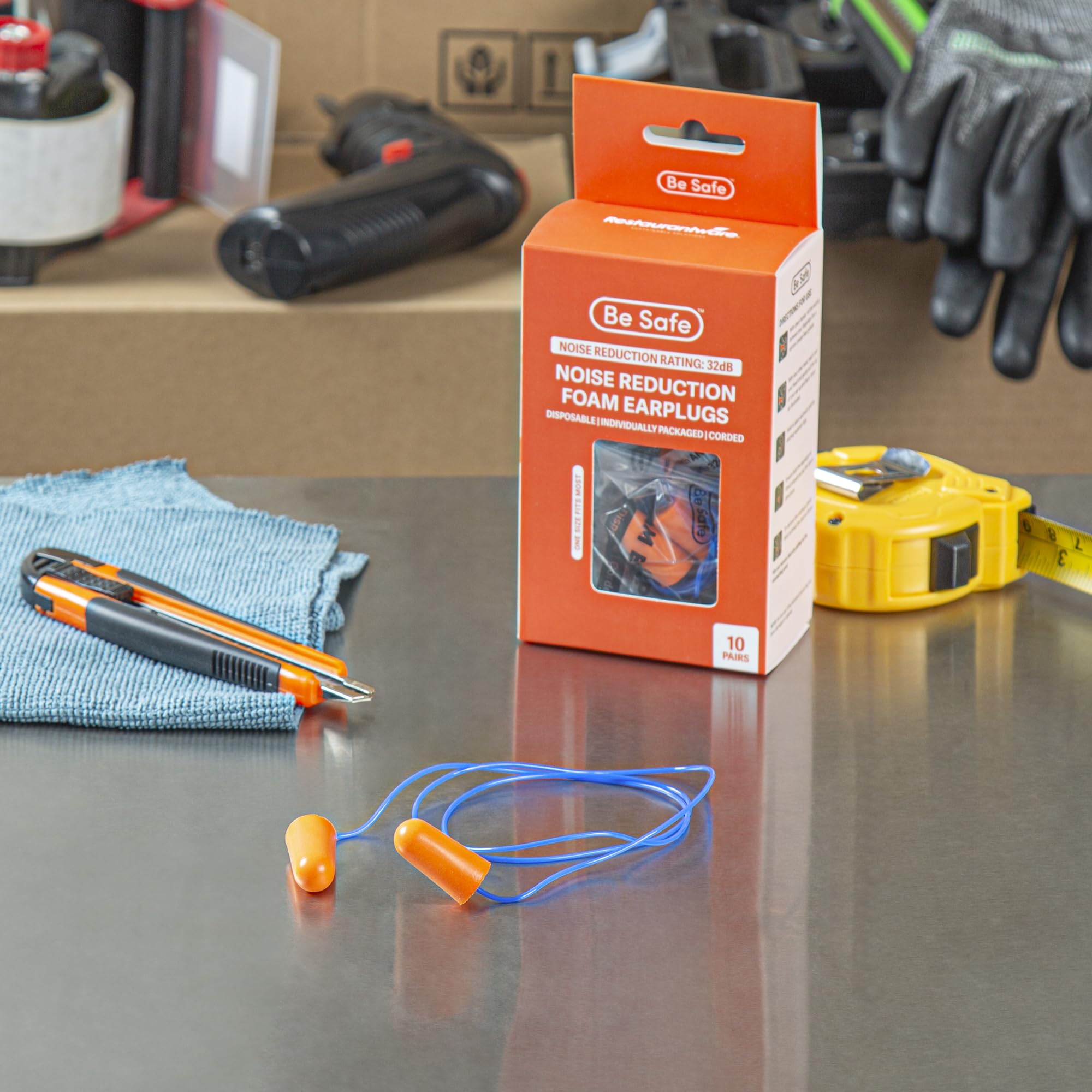 Nylon cord on Restaurantware foam ear plugs for secure, quick access.