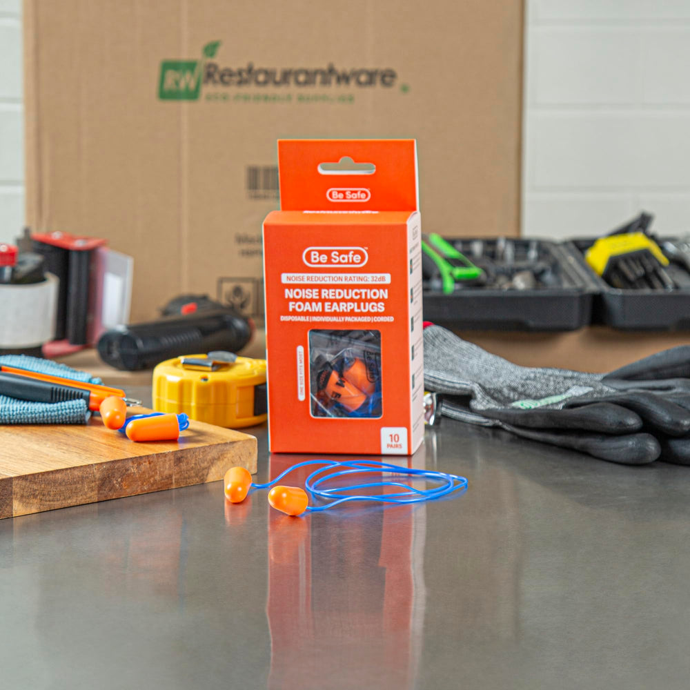 Nylon cord on Restaurantware ear plugs prevents loss during service.