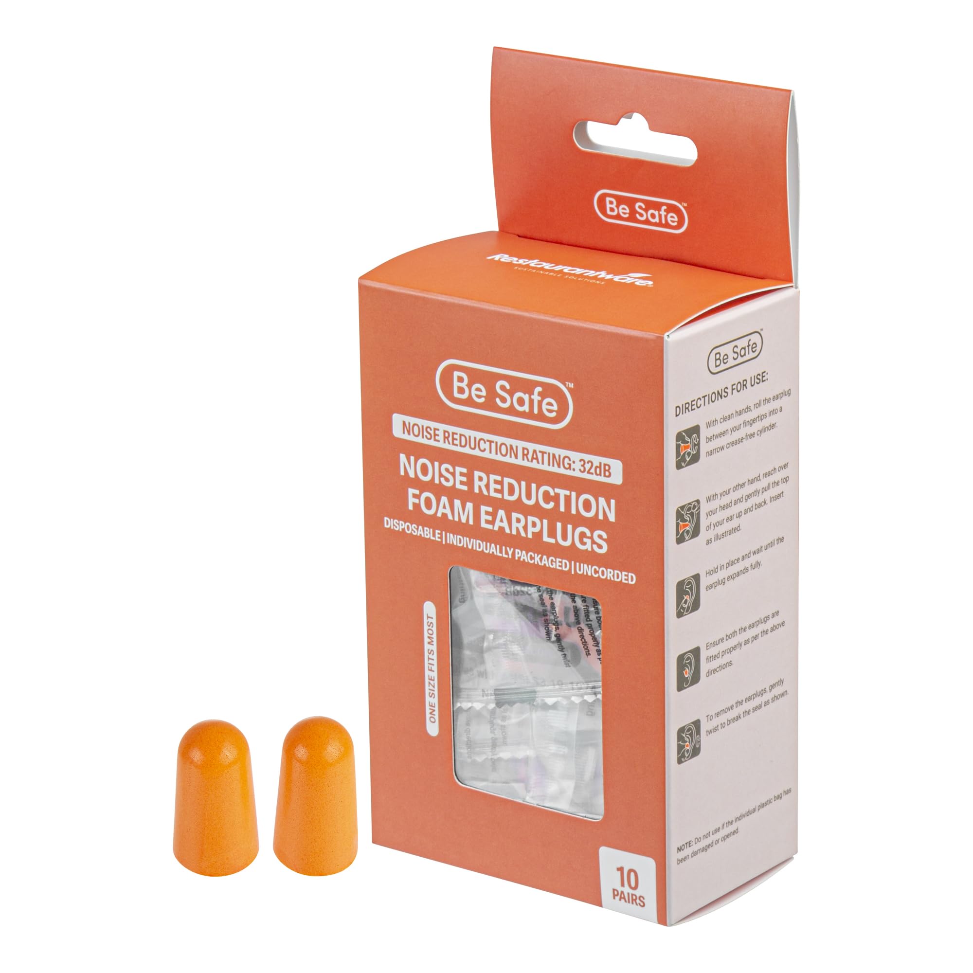 Restaurantware foam earplugs in orange offer quick access and comfort.