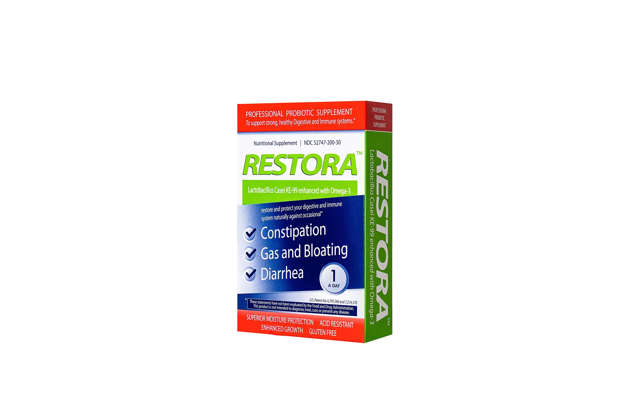 Restora Probiotic Supplement bottle with capsules supports daily gut balance.