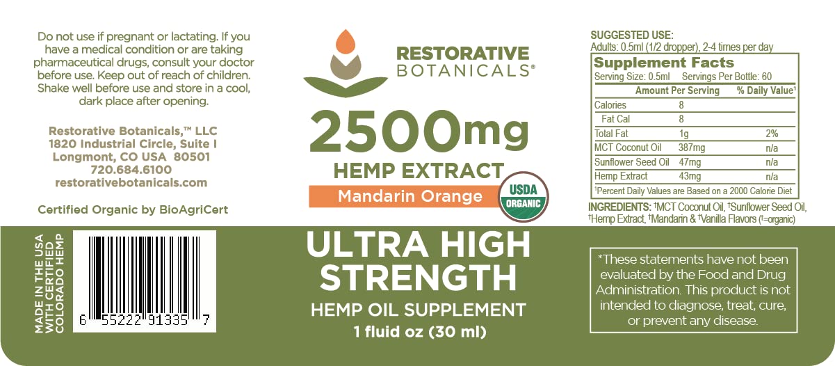 Restorative Botanicals bottle pour shows Mandarin Orange flavor for easy daily use.
