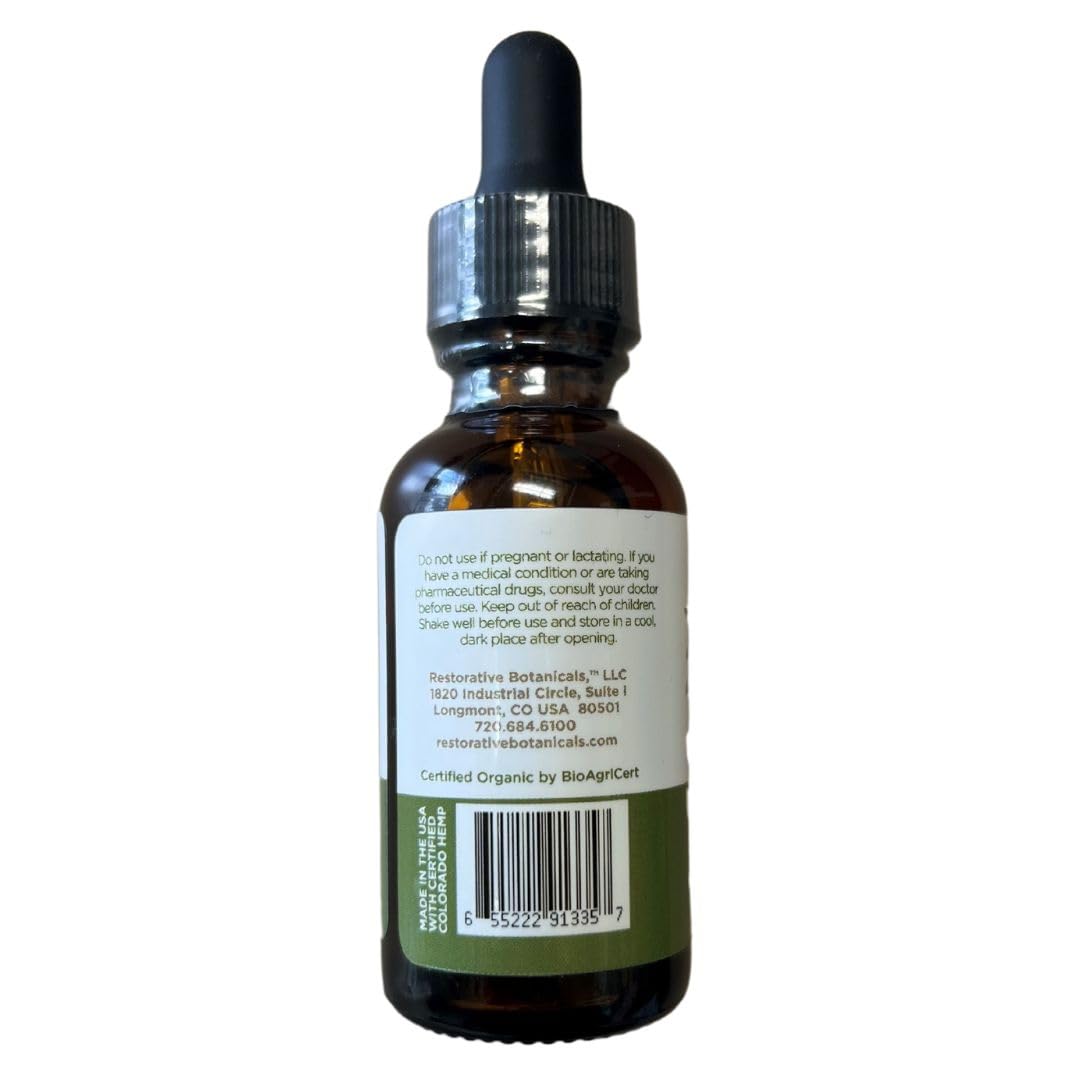 Restorative Botanicals bottle in a daily-use setting suggests convenient, ready-to-use calm.
