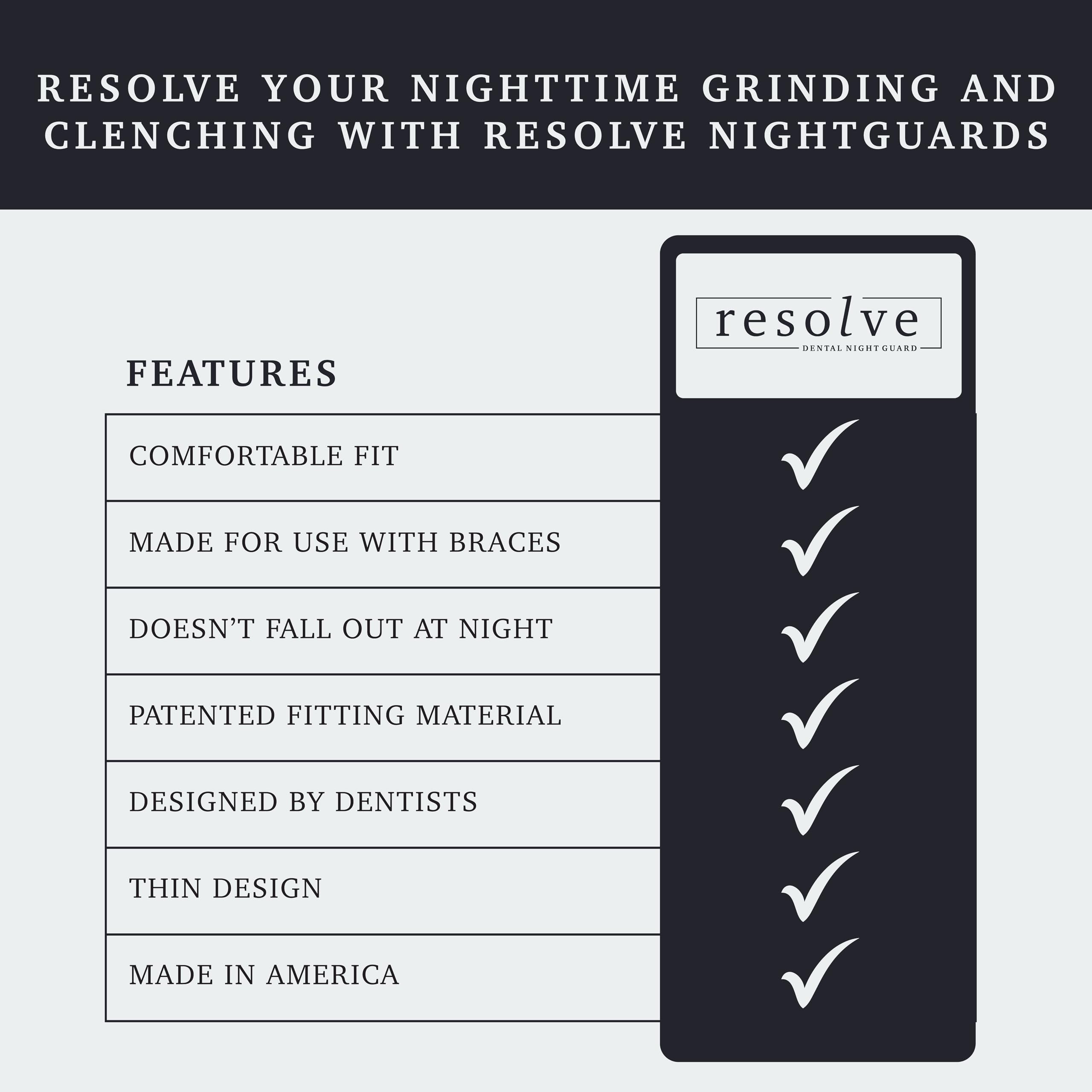 Restwell Resolve all-night-comfort image suggests waking refreshed with reduced jaw strain.