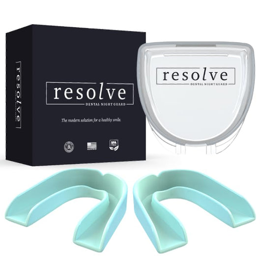 Restwell Resolve night-guard mint closeup shows a customizable bite-fit for comfortable sleep.