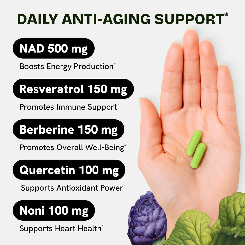Box and bottle of Resurrected Health 5-in-1 NAD blend packaging