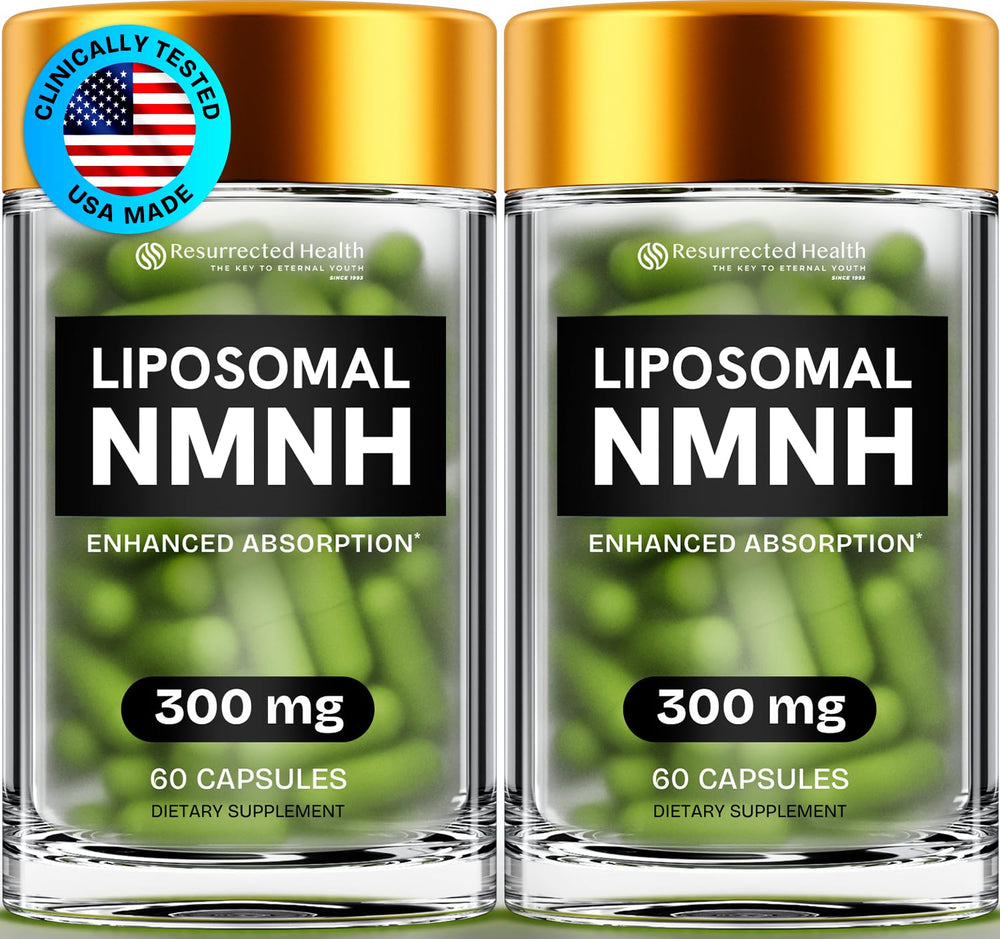 Resurrected Health NMNH liposomal capsules in bottle for daily NAD+ support.
