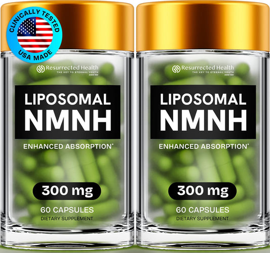 Resurrected Health NMNH liposomal capsules in bottle for daily NAD+ support.
