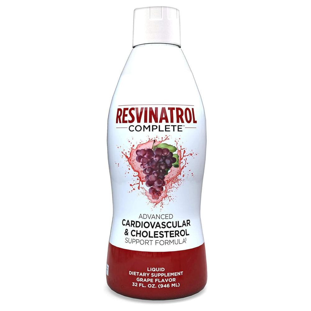 Resvinatrol Complete bottle being poured, a convenient option for daily heart health support.