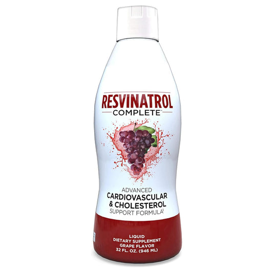 Resvinatrol Complete bottle being poured, a convenient option for daily heart health support.