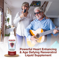 Resvinatrol Complete ingredients chart highlights CoQ10, omega-3, and grape seed extract.