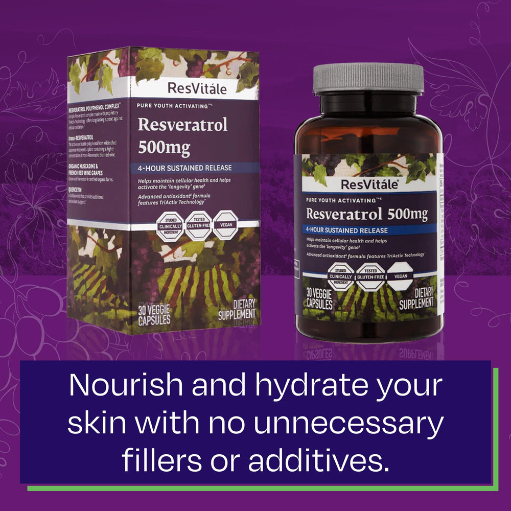Close-up of ResVitale Resveratrol ingredients including quercetin and Japanese knotweed