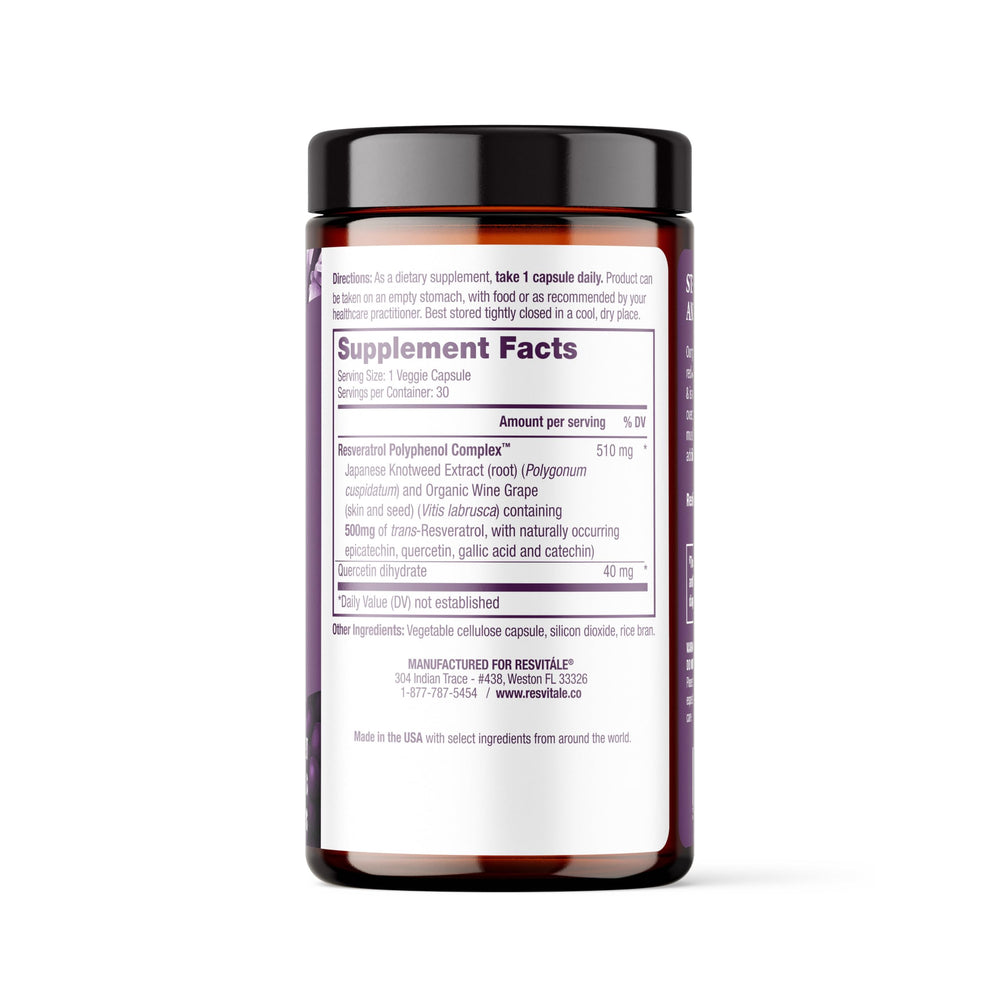 ResVitale Resveratrol veggie capsules close-up for convenient wellness routine
