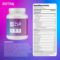 RETRA Zip Berry Breeze canister back label highlights vegan and gluten-free promise.