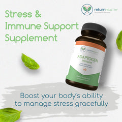Return Healthy Ashwagandha capsules on a clean surface for daily stress support.