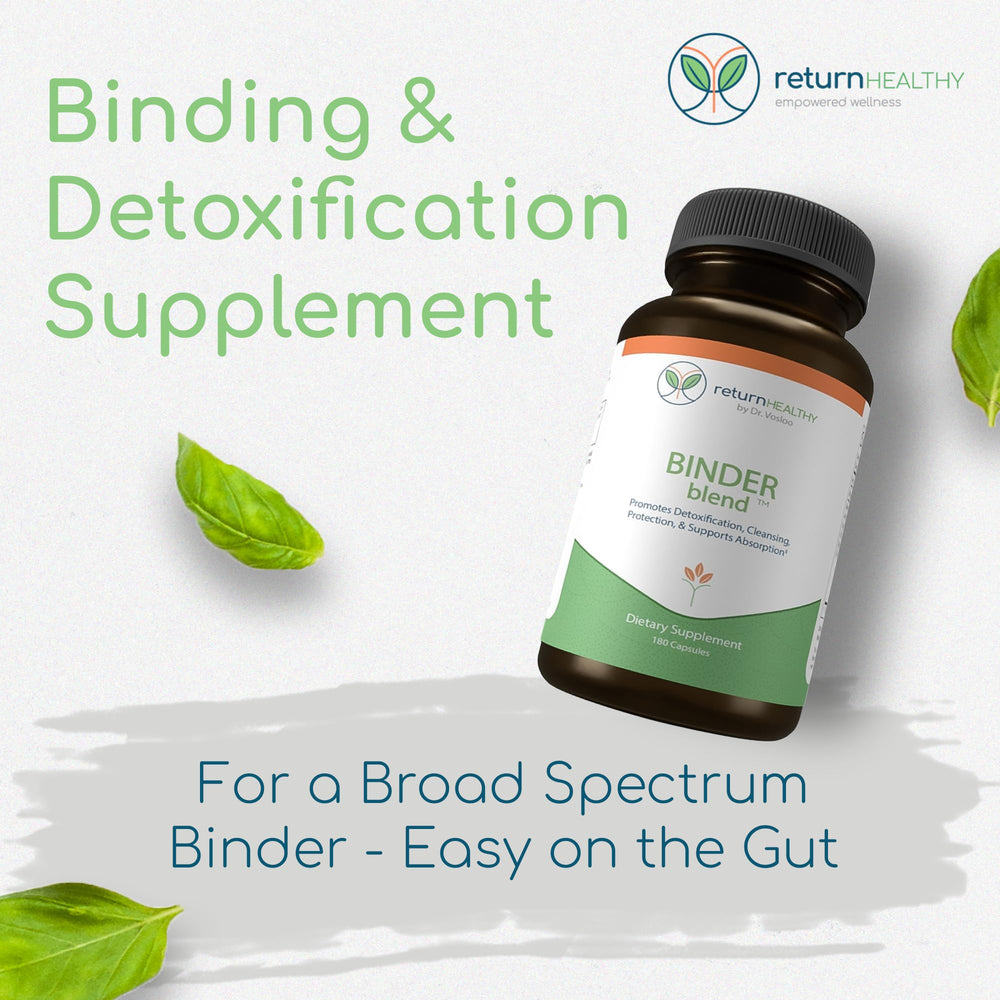 Return Healthy Binder Blend capsules-pack highlights convenient daily detox for a balanced gut.