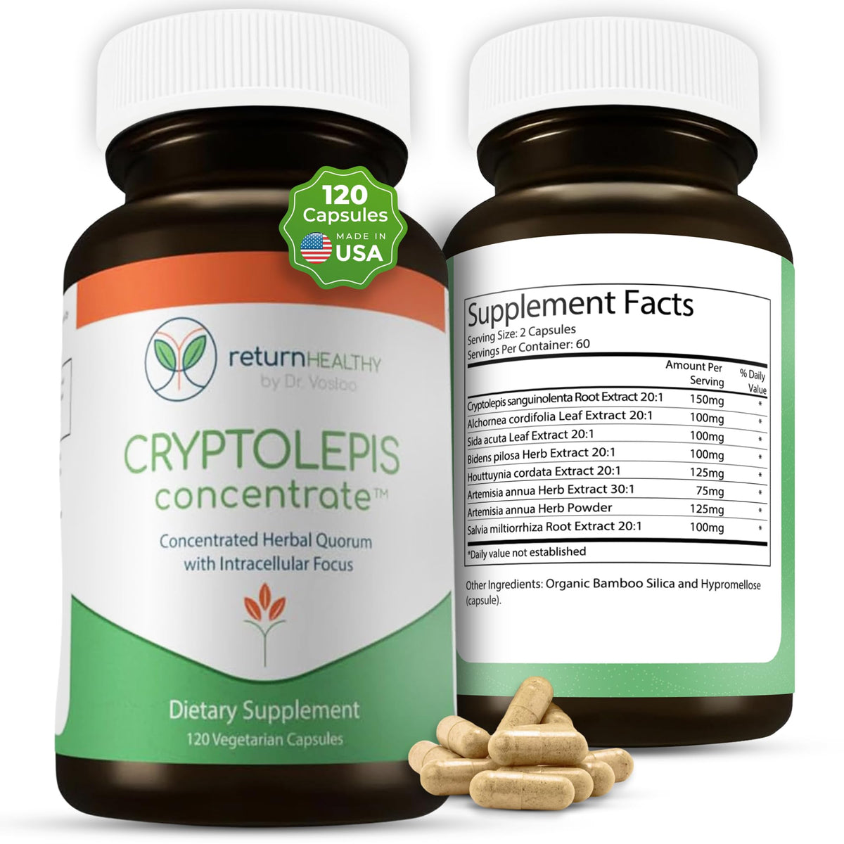 Return Healthy Cryptolepis Concentrate bottle promotes immune support.