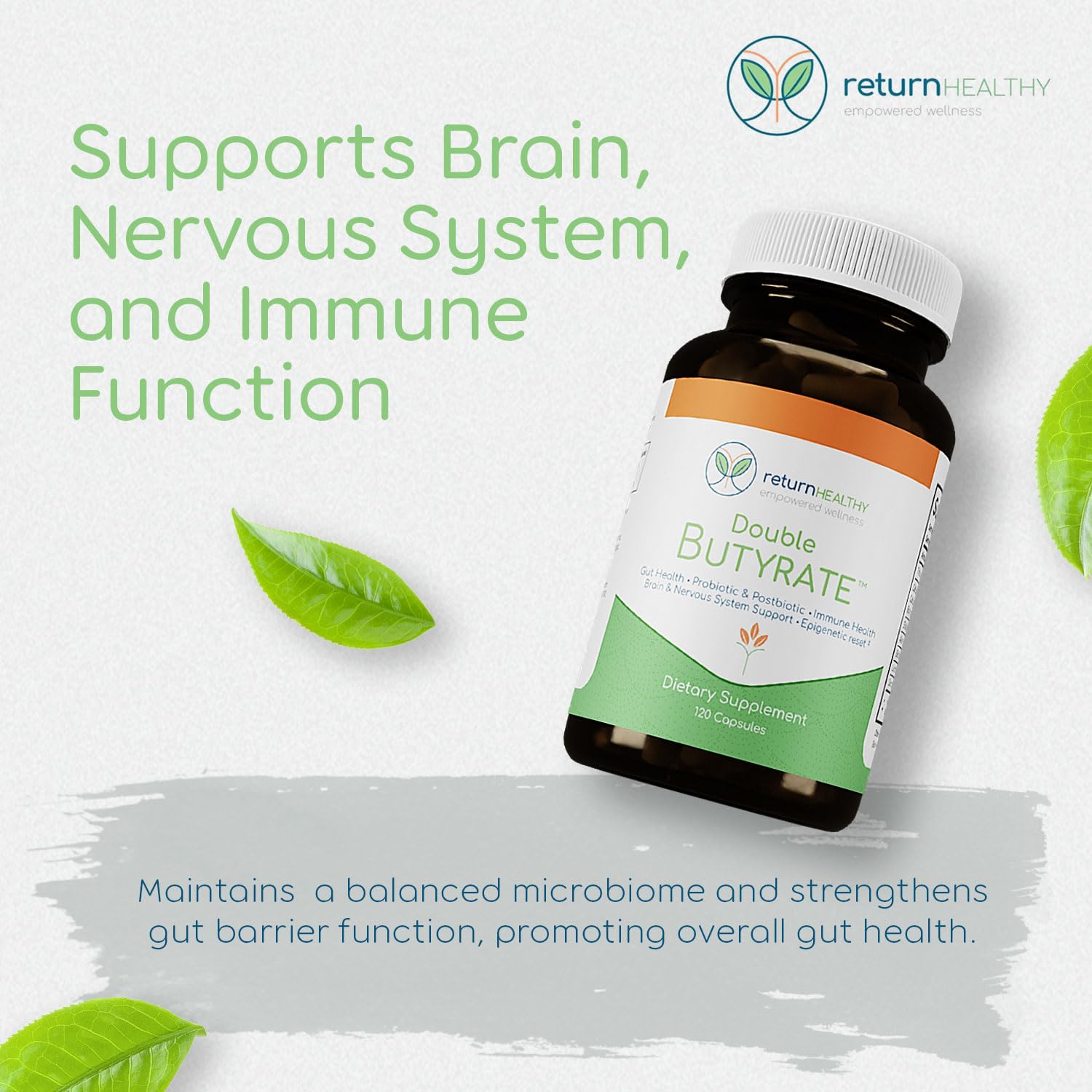 Close-up of Return Healthy capsules emphasizes easy-to-swallow daily use.