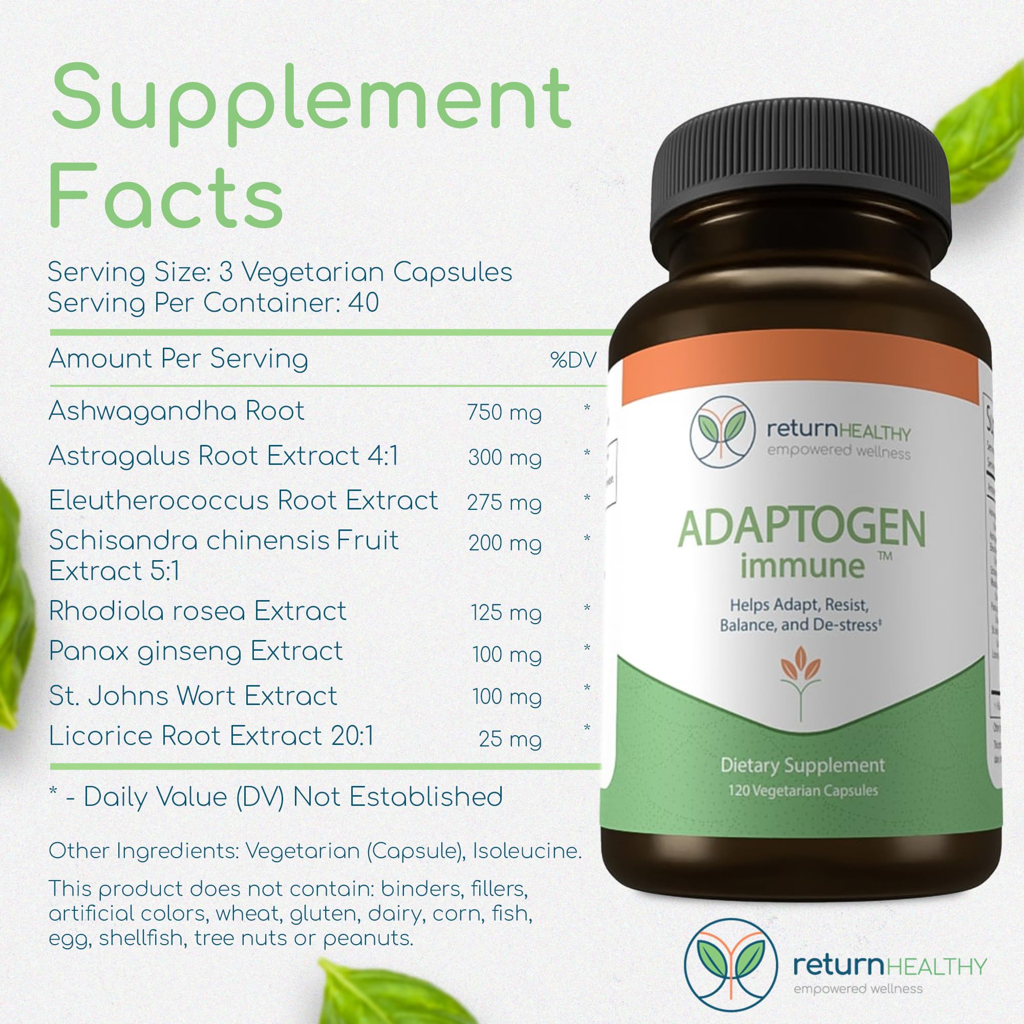 Return Healthy Eleutherococcus and Panax ginseng capsules on a tray for balance.