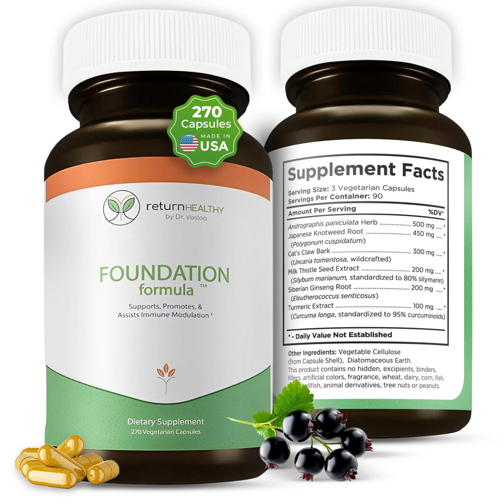 Return Healthy Foundation Formula bottle label highlighting natural tick support potential