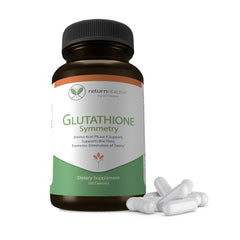 Glutathione Symmetry bottle emphasizes antioxidant support and cellular energy potential
