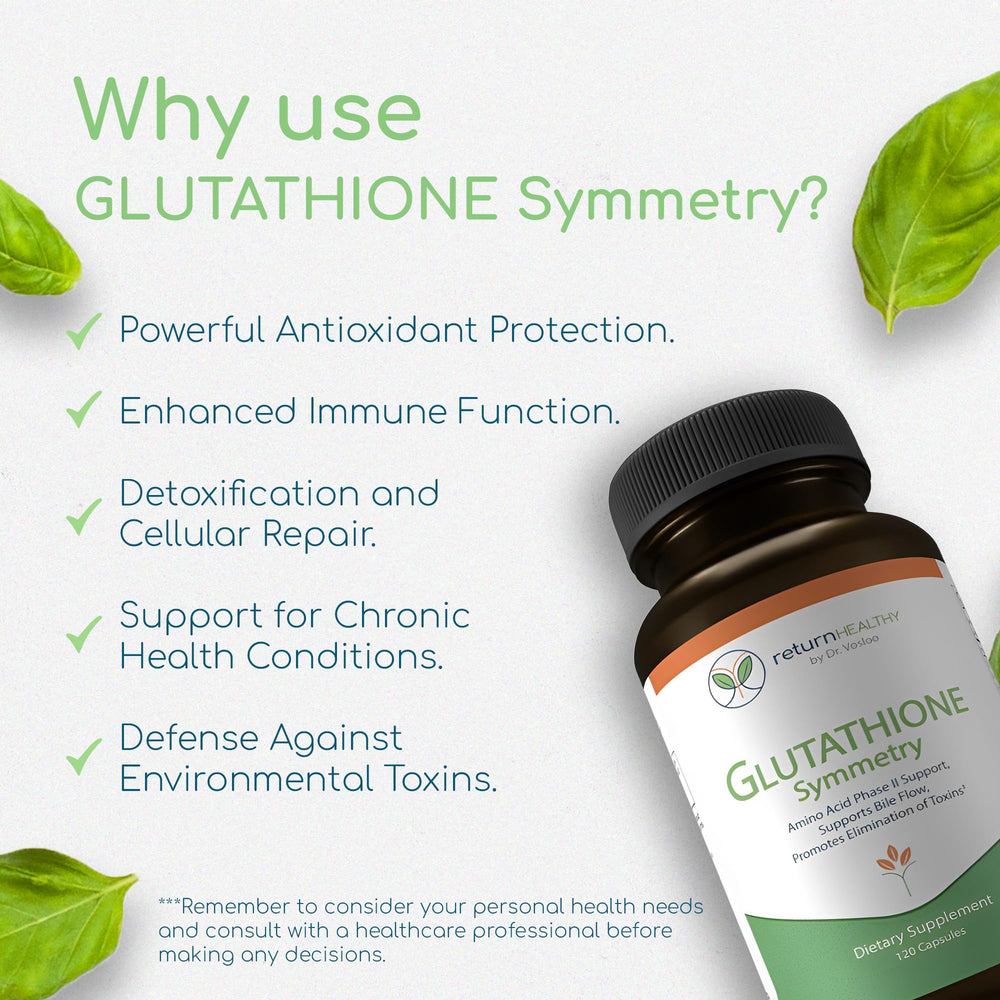 Bottle on wood surface suggests easy daily dosage routine with Glutathione Symmetry