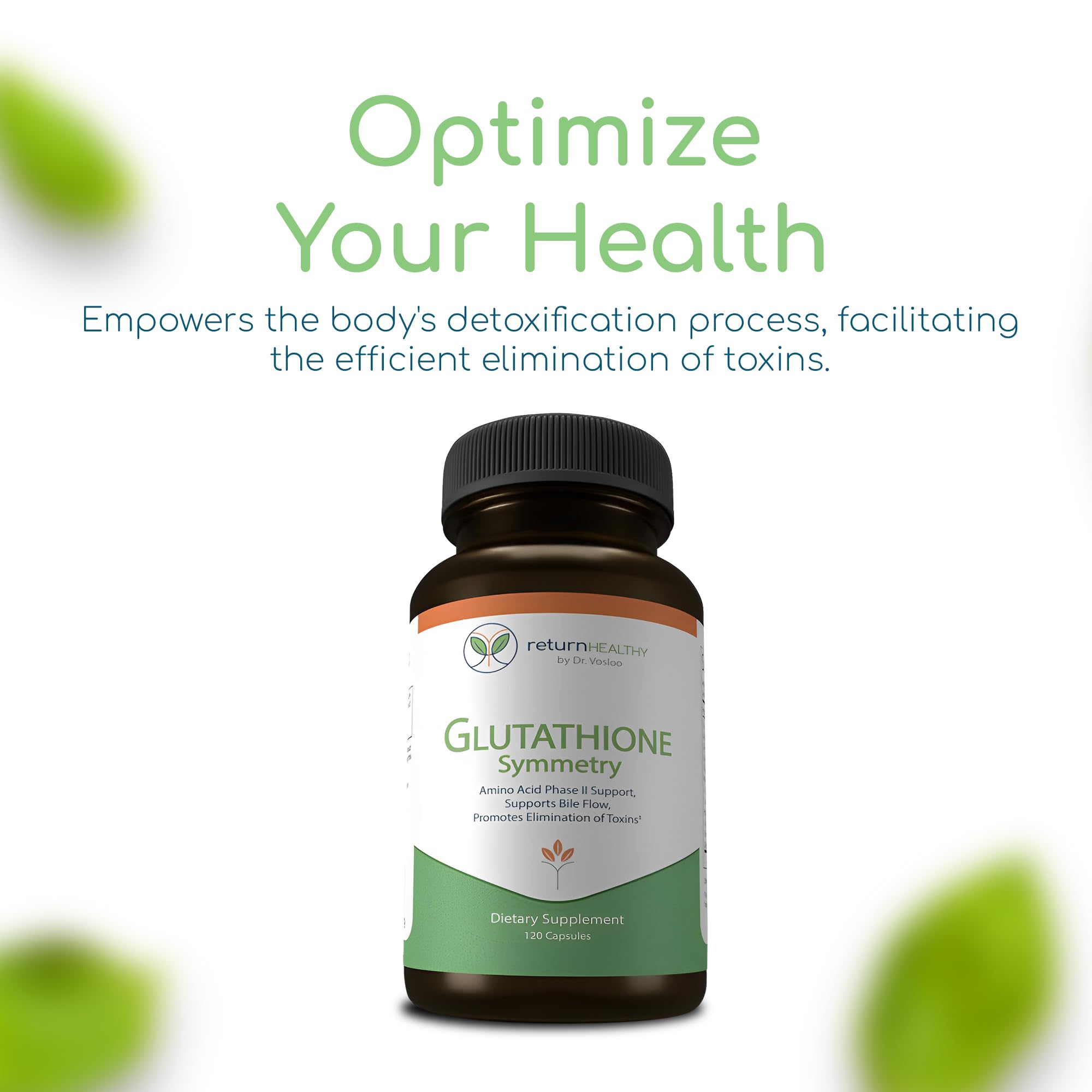 Individual capsules shown as vegan and non-GMO wellness choice from Return Healthy