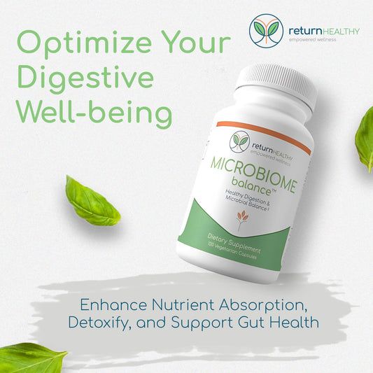 Return Healthy Microbiome Balance capsules ready for a daily wellness routine