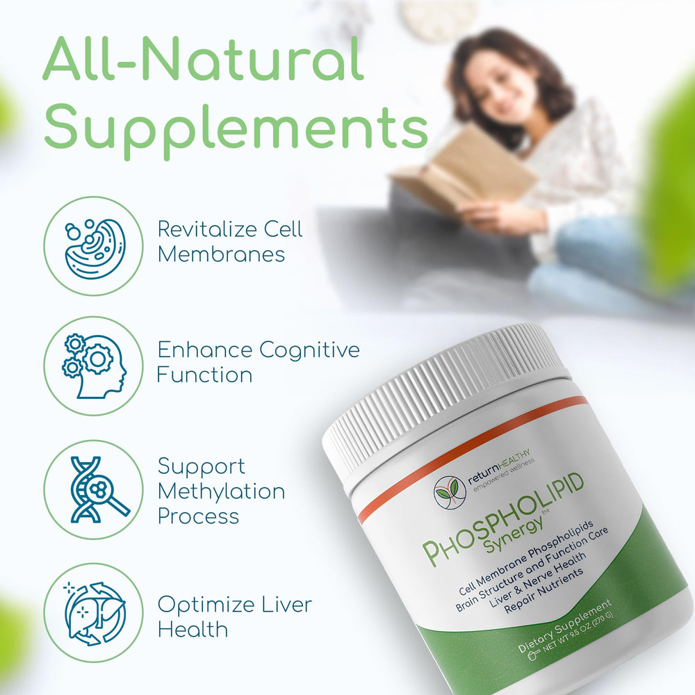 Return Healthy Phospholipid Synergy powder poured into water for easy mix.