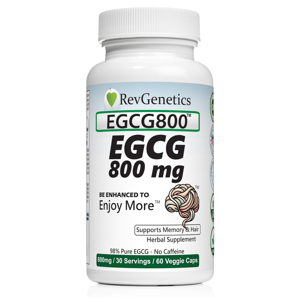 REVGENETICS EGCG 800mg capsules bottle image showing antioxidant support for daily wellness