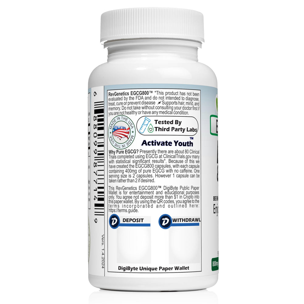 REVGENETICS EGCG 800mg green tea extract close up demonstrating high purity content for metabolism friendly use