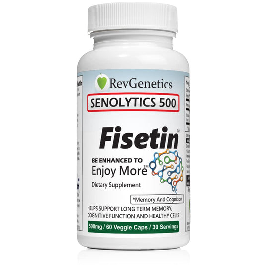 REVGENETICS Senolytics 500 bottle front view for daily wellness support