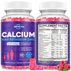 ReviNutra calcium magnesium gummies raspberry bottle front for bone support