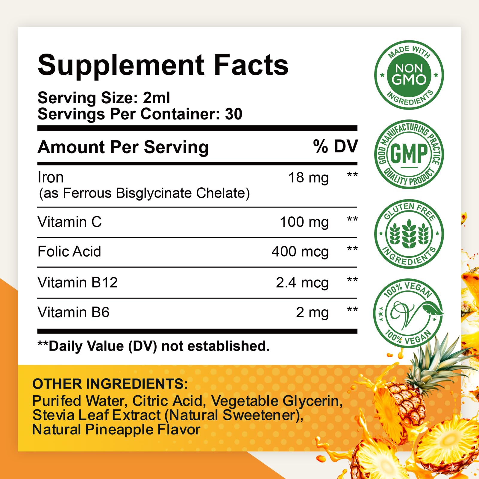 ReviNutra pineapple flavor makes daily iron easy for kids and adults.