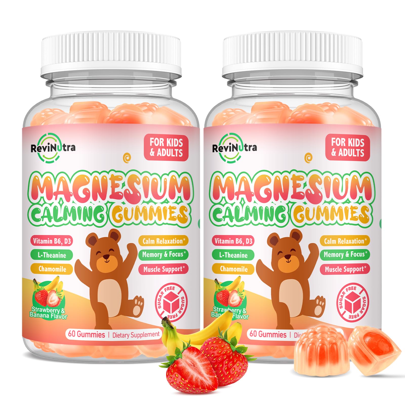 ReviNutra magnesium gummies for kids with banana center promote calm sleep.
