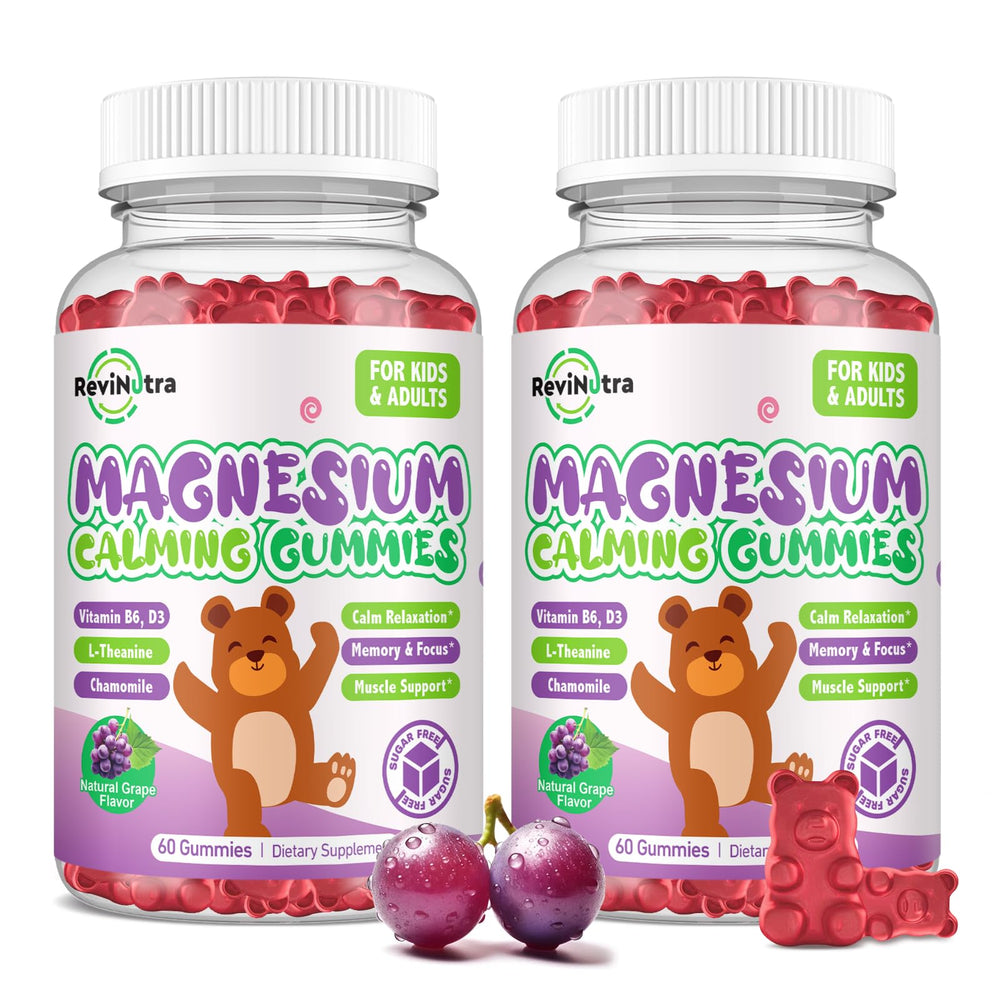 ReviNutra Magnesium Gummies for Kids bottle with grape flavor for restful routines