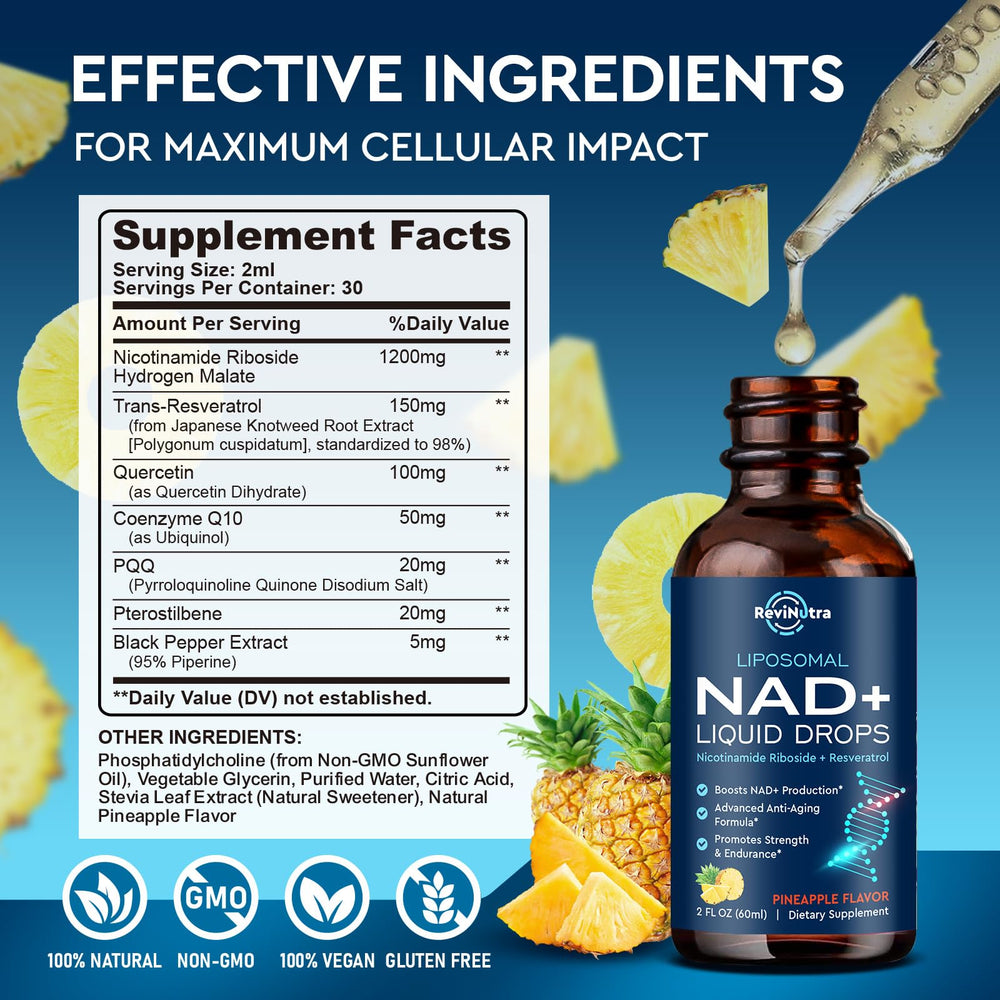 ReviNutra liposomal NAD label emphasizing 1200mg dosage