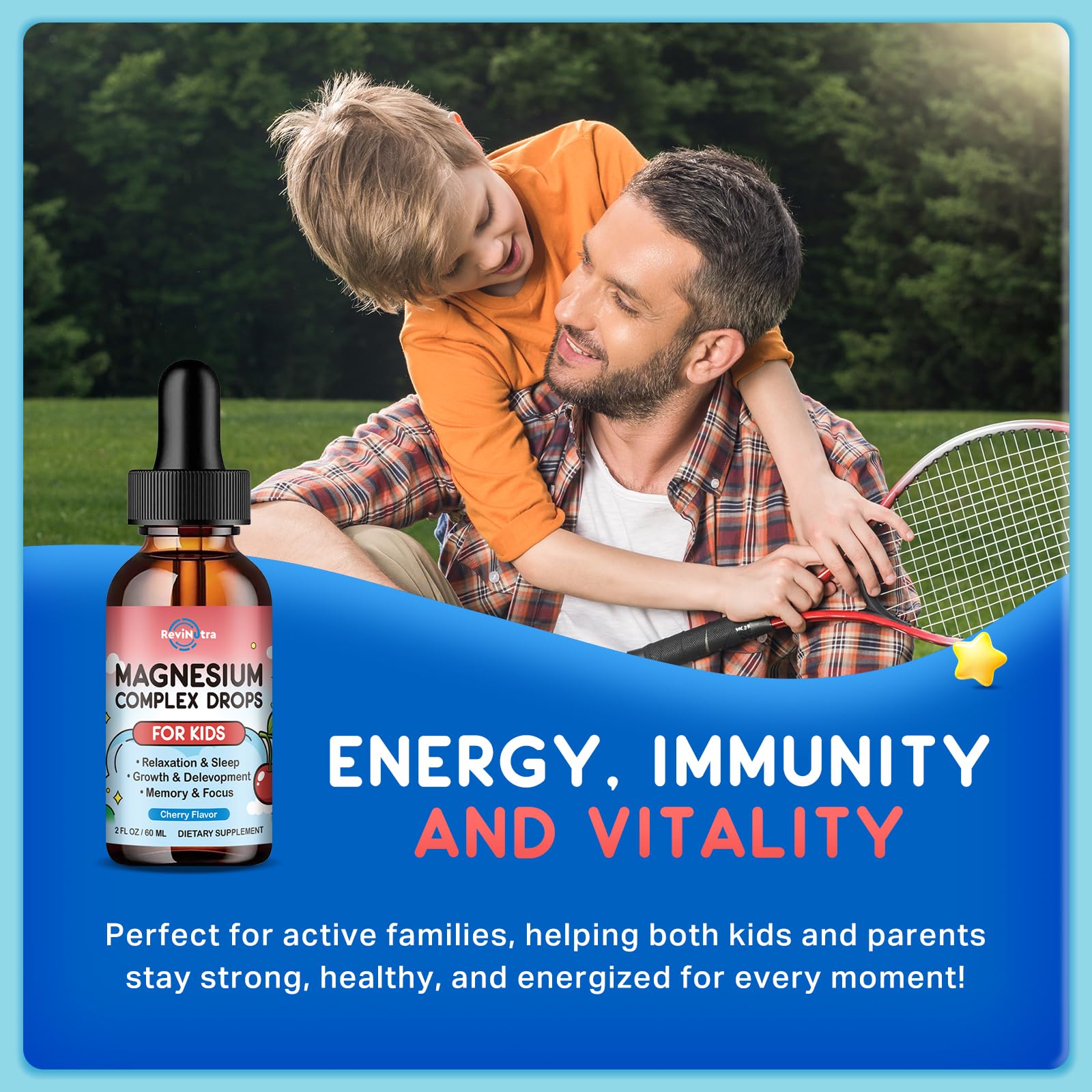 ReviNutra daily drops supporting restful sleep and calmer mood in children.
