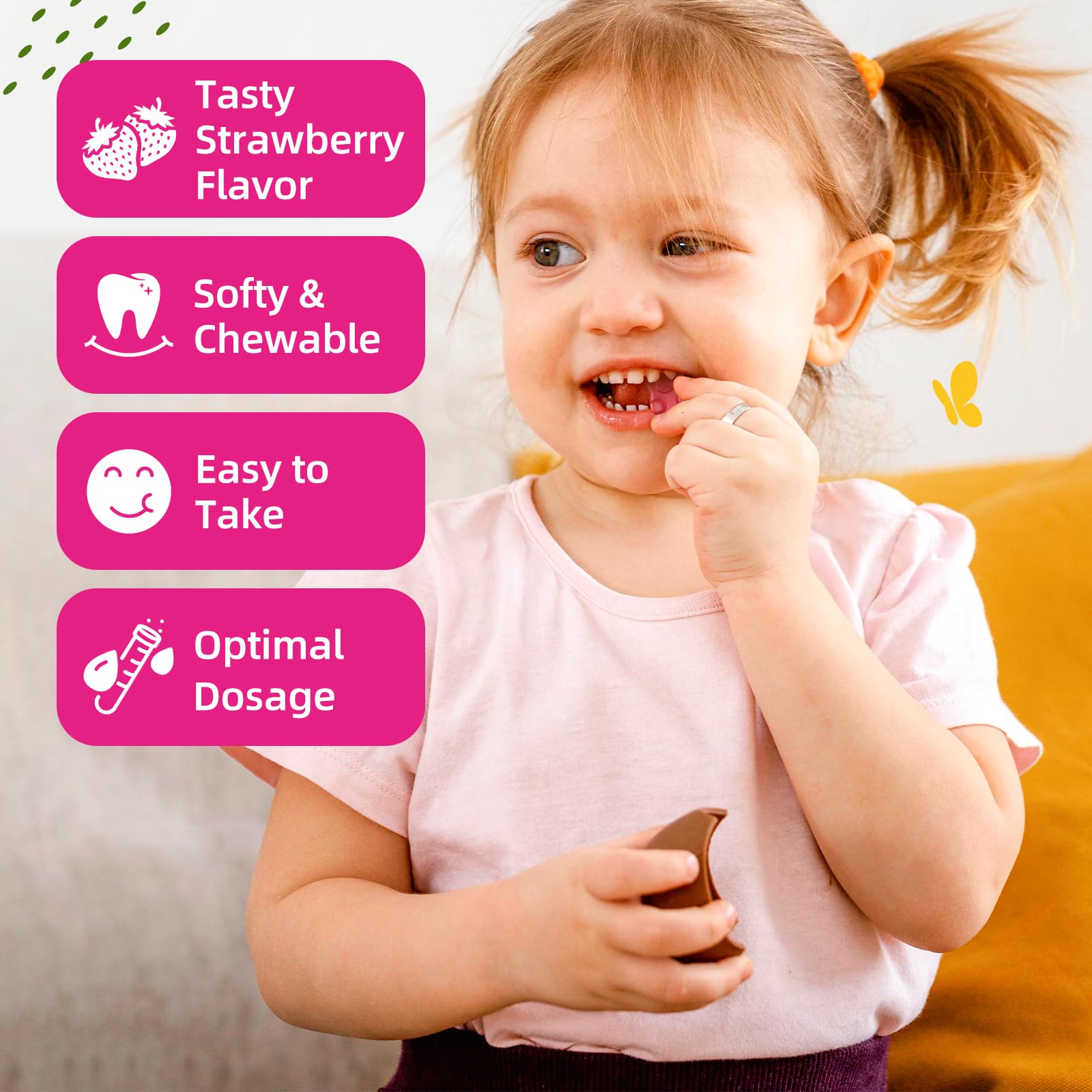 ReviNutra strawberry-flavored gummies in bowl for snacking.