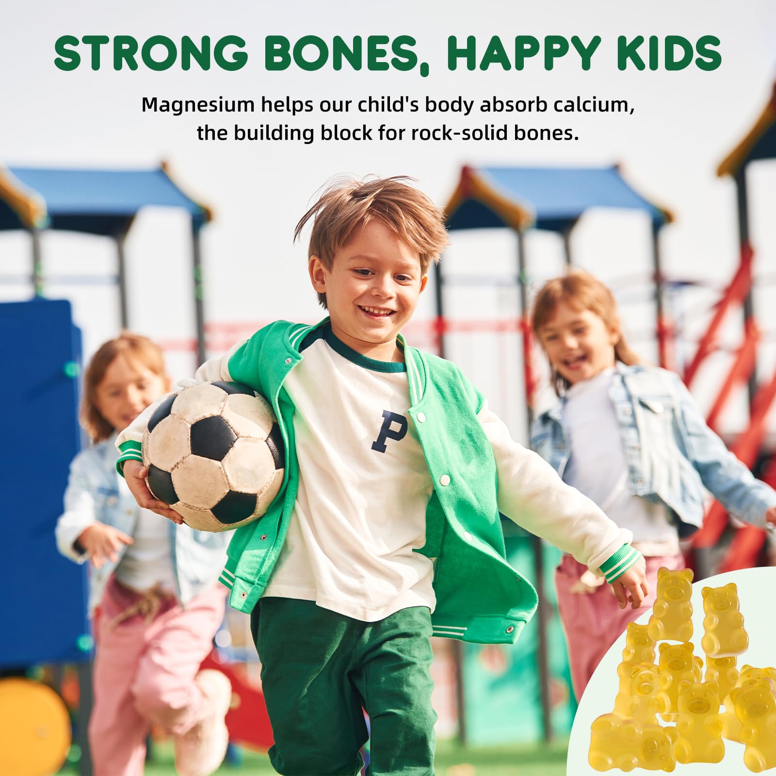 ReviNutra 2-pack Kids Magnesium Gummies pineapple flavor close-up highlighting tasty, sugar-free bite