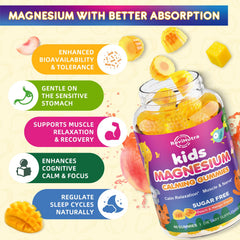 ReviNutra Kids Magnesium Gummies flavor peach mango highlights tasty, sugar-free taste