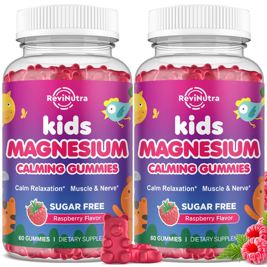ReviNutra Kids Magnesium Gummies front bottle for sleep and calm support.