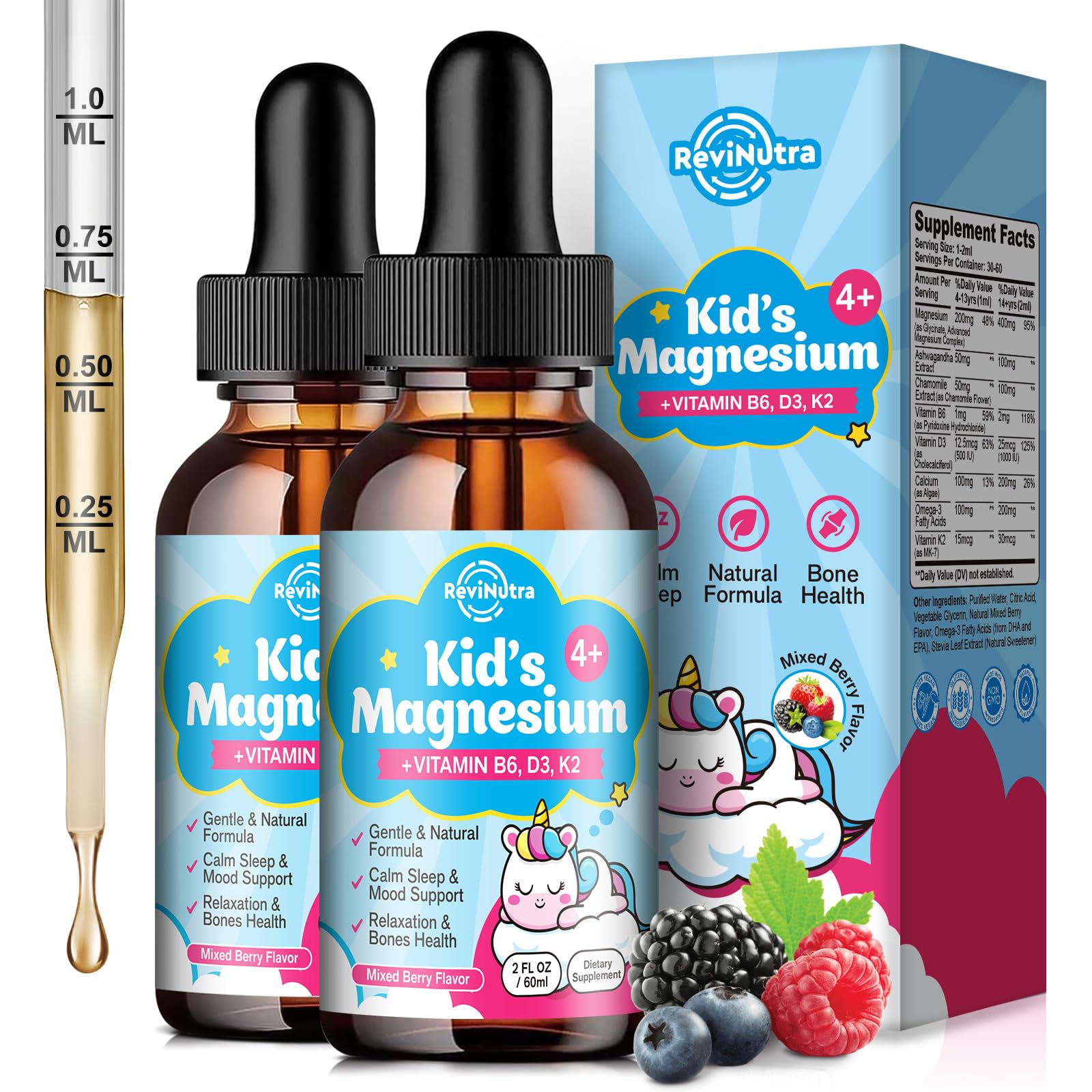 ReviNutra kids magnesium drops bottle for nightly calm and rest