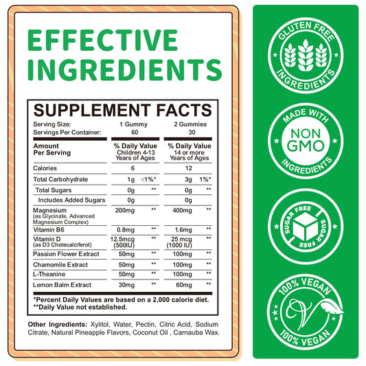 Closeup of ReviNutra magnesium gummies kids pineapple for a kid-friendly calm