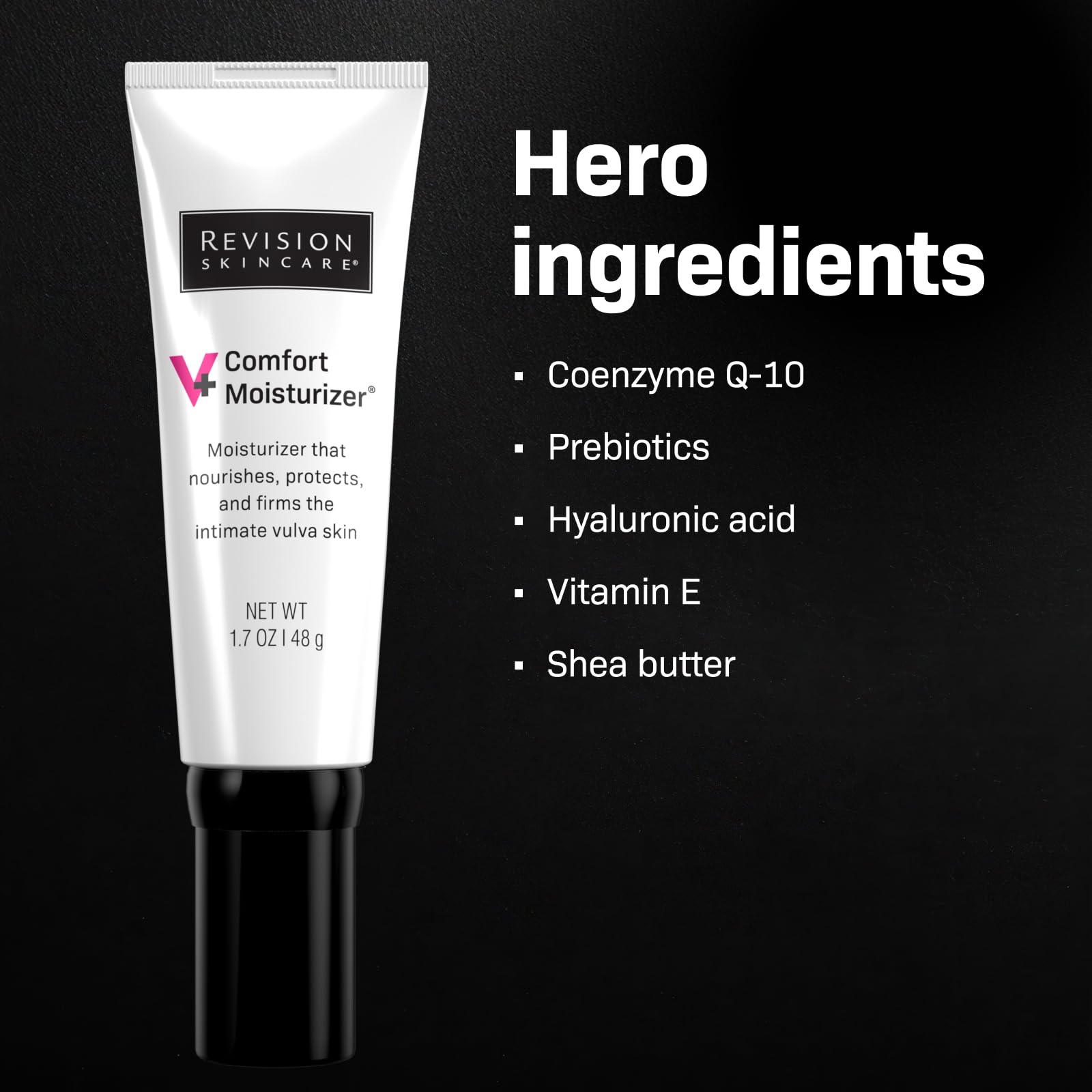 Revision Skincare V+ Comfort Moisturizer being applied provides easy daily use for dry vulvar skin.