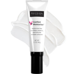 Revision Skincare V+ Comfort Moisturizer bottle close-up for gentle vulvar care and daily hydration.