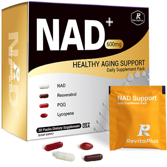 RevitaPlus NAD+ daily pack front view highlighting convenient daily energy support