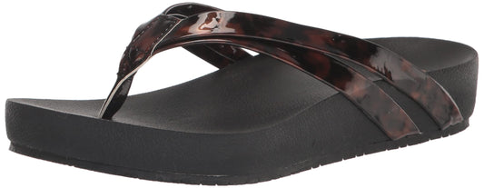 REVITALIGN Sandy Seas orthotic beach flip with tortoise strap offers day-long comfort on sand.
